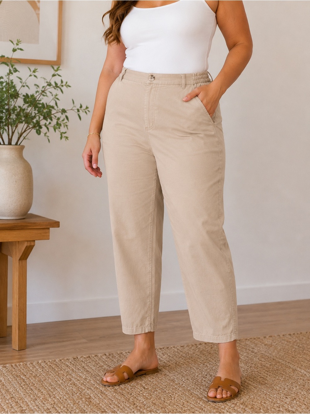 Maurices High Rise Pull-On Pants 2X Beige Stretch Tapered Utility NWT Coastal